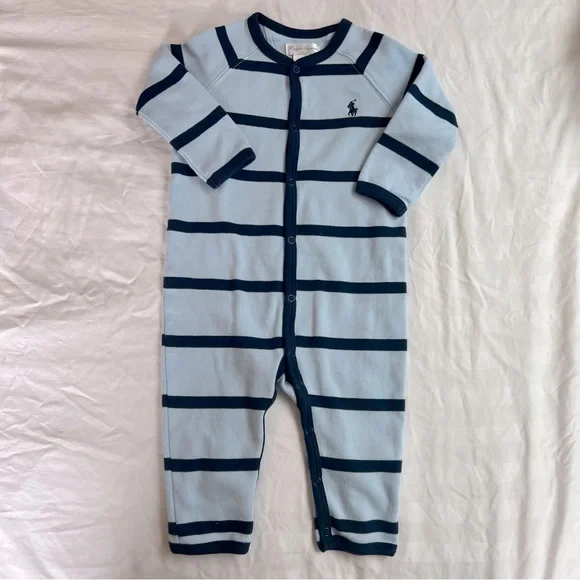Ralph Lauren Blue Striped One-Piece, Size 9 Months - Picture 1 of 3